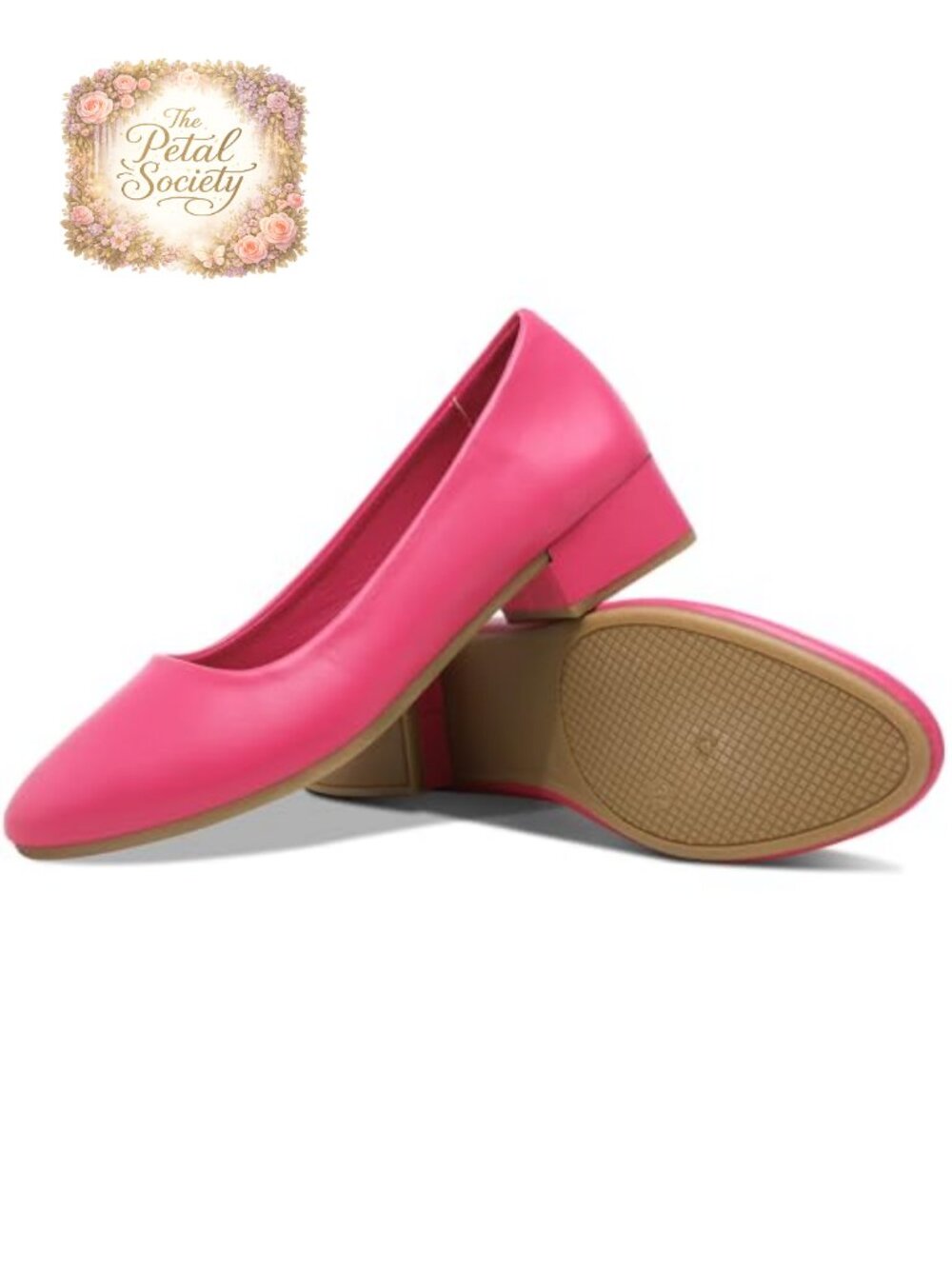Women's Low Chunky Pumps Round Toe Faux Leather Classic Closed Toe Dress Shoes